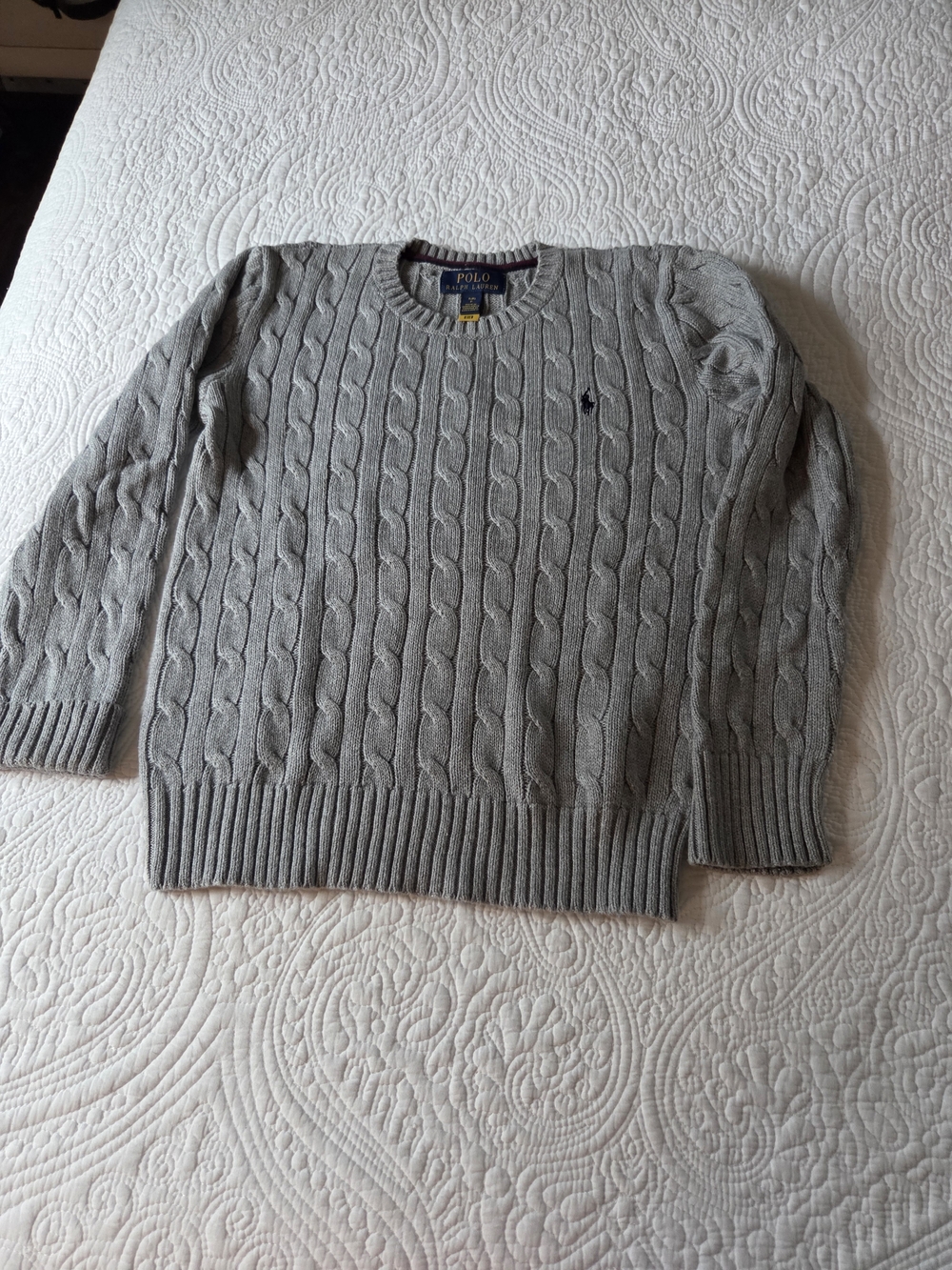 Polo by Ralph Lauren Gray Cable-Knit Crewneck Sweater